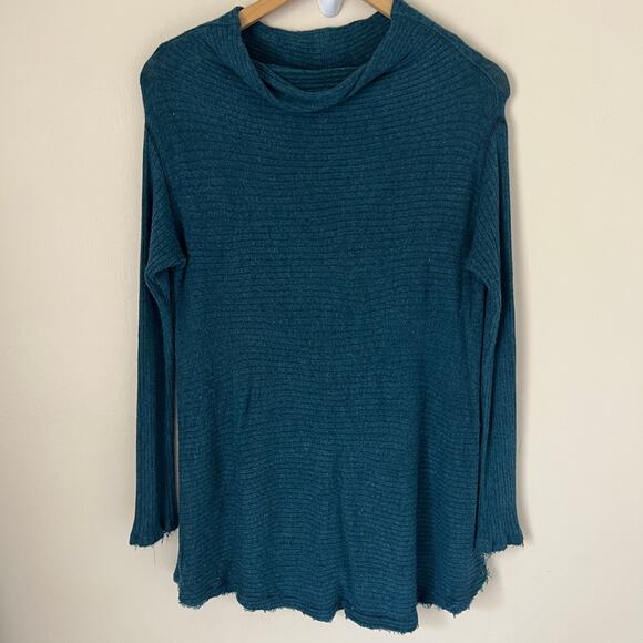 Free People We The Free Open Back Teal Blue Mock Neck Long Sleeve Sweater Size S - Picture 2 of 8